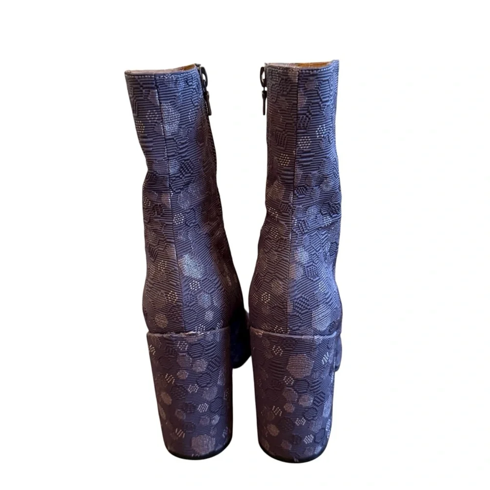 Dries Van Noten Purple Blue Floral Brocade Ankle Boot EU37 US 7